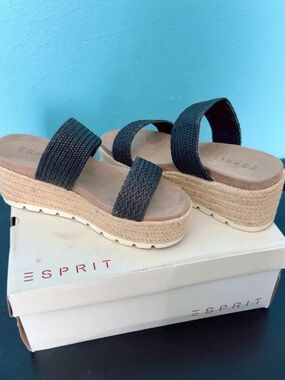 Esprit Black Braided Strap Espadrille Platform Sandals